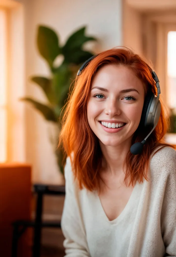 A friendly support agent wearing a headset, representing 24/7 AI call answering.
